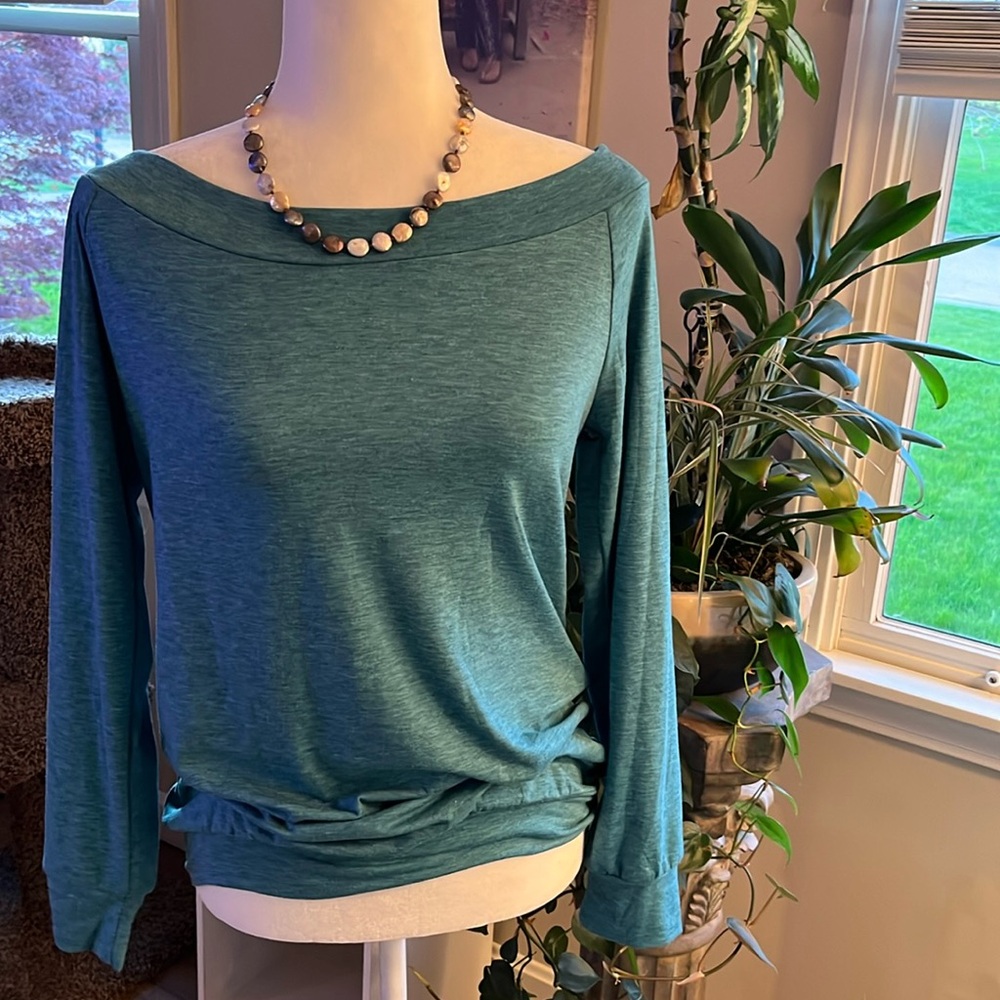Small Teal off shoulder cotton blend shirt